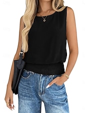 cheap Tank Tops &amp; Camis-Women's T Shirt Tank Top Patchwork Solid Color Stylish Classic Casual Sleeveless Crew Neck Regular Tops Daily Going out Weekend Black White Apricot Light Blue Summer Spring