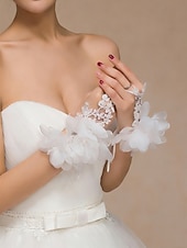 billiga Bröllop ACC-brudhandskar för kvinnor, polyestermaterial, flerfärgade, kronbladsblommönster med strassdetaljer, eleganta spetshandskar perfekta för bröllop, fester och speciella evenemang