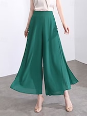 economico gamba larga e vita alta-Per donna Gamba larga Chinos Elegante Moda Streetwear Lunghezza al polpaccio Vita Alta Semplice Comodo Comodità Morbido Micro-elastico All'aperto Vacanza Streetwear Verde mela Vinaccia blu navy Nero