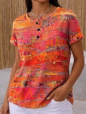  T-shirt en gaufre pour femmes impression graphique géométrique vintage élégant classique à manches courtes col rond hauts réguliers quotidiens noir et blanc noir blanc jaune rouge été printemps