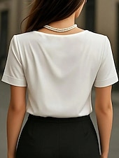 Χαμηλού Κόστους Απλή μπλούζα-Γυναικεία Μπλούζα Συμπαγές Χρώμα Κομψό Στυλάτο Βασικό Κοντομάνικο Λαιμόκοψη V Κανονικά μπλουζάκια Καθημερινά Μαύρο Λευκό Κρασί Φούξια Πράσινο του τριφυλλιού Καλοκαίρι Άνοιξη