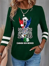  World Soccer Match 2026 Women's T Shirt Print Graphic Soccer Team Vintage Fashion Stylish Long Sleeve Crew Neck Round Neck Regular Tops Daily Weekend Blue Black Red Green Spring Fall Winter