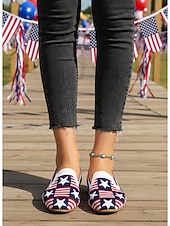 abordables Zapatos de mujer-Mocasines para mujer conmemorativos del 250.º aniversario de EE. UU.: zapatos planos sin cordones con estrellas y rayas patrióticas para celebraciones del Día de la Independencia de 2026, picnics al aire libre y desfiles festivos.