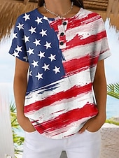  Ziua Independenței Americane Tricou pentru femei cu vafe imprimeu grafic cu steag stil elegant clasic casual maneci scurte guler rotund tops regulare zilnic albastru alb roșu vară primăvară
