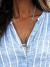 economico Bluse a righe e geometriche-Per donna Blusa Bottoni Stampato A righe Elegante Casual Manica Lunga Scollo a V Top Regolari Quotidiano Blu Estate Primavera Autunno