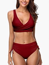 abordables Surf Tankinis &amp; Bikinis-Femmes Maillot de bain froncé Ensembles de bikini Maillot de bain Couleur Unie Côté froncé Protection UV Élastique Sans manches Maillot de Bain Maillot de bain Surf Plongée Natation Été