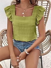 economico Bluse Eleganti-Per donna Camicia Blusa Maglietta senza maniche Volant Semplice Elegante Classico Moderno Senza Maniche Collo quadrato Top Regolari Quotidiano Ferie Uscire Blu Nero Bianco Verde Azzurro Estate