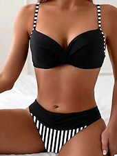 economico Bikini-Per donna Costumi da bagno Bikini Due pezzi Mutande Costume da bagno Snello Senza schiena Vacanza Abbigliamento da Spiaggia A righe Scollo a V Senza Maniche Costumi da bagno