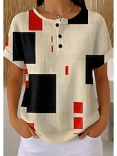  Hauts tricotés texturés Waffle pour femmes t-shirt à bloc de couleur graphique ombre géométrie stylé classique à manches courtes col rond hauts réguliers quotidiens sportifs vert clair khaki