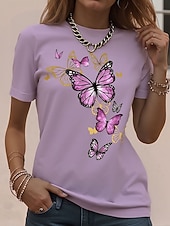  Dames T-shirt Afdrukken Grafisch dier Vlinder Vintage Stijlvol Klassiek Korte mouw Strakke ronde hals Ronde hals Normale tops Dagelijks Weekend Wit Blozend Roze Hemelsblauw Licht Paars Paars Zomer