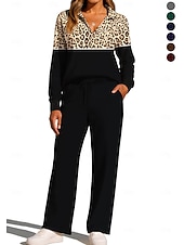 abordables Survêtements-Femmes Sweat-shirt Ensemble Survetement Jogging Pantalon Cordon de serrage Avec Poches Léopard Veste et Pantalon de Jogging Ensemble de vêtements de sport Vêtements d'intérieur Été Printemps Automne