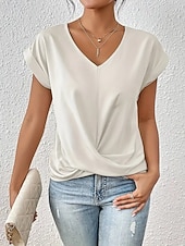 economico T-shirt semplice-Per donna Maglietta Arricciato Semplice Moda Elegante Classico Manica Corta Scollo a V Top Regolari Quotidiano Uscire Weekend Blu Nero Bianco Vino Rosso Estate Primavera
