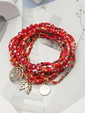 cheap Vacation Accessories-Women's Bohemian Tree of Life Beaded Bracelet – Alloy &amp; Multi-Colored Beads, Perfect for Casual Wear &amp; Beach Vacation Style