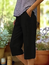 abordables Bas-Femmes Pantalon effet lin Pantalon capri Shorts d'été Pantalons Streetwear Occasionnel Longueur Genou Taille moyenne Couleur Unie Avec Poches Confortable Respirant Non Elastique Quotidien Extérieur