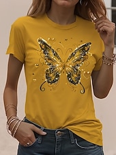  Dames T-shirt Afdrukken Bloemig Stijlvol Klassiek Casual Korte mouw Strakke ronde hals Ronde hals Normale tops Dagelijks blauw Geel Groen Zomer Lente