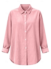 abordables Blusas Sencillas-Mujer Blusa Camisa de lino sintético Botones Color sólido Diario Casual Manga Larga Escote en Pico Tops regulares Diario Azul Piscina Blanco Amarillo Rosa Gris Verano Primavera Otoño