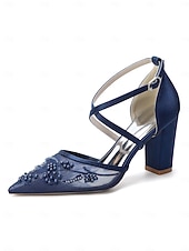 Недорогие Невеста-Женские свадебные туфли-лодочки цвета шампанского — элегантные свадебные туфли с вышивкой и массивным каблуком для свадеб в саду.