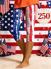  leggings da donna per il giorno dell'indipendenza americana, moda per le vacanze, pantaloni capri casual a vita alta, comodi, elastici, per tutti i giorni, per le vacanze, per strada, blu, bianco,