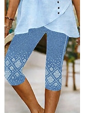 abordables -Mujer Pantalones Capri Chinos Polainas Vacaciones Vintage Ropa de calle Medio corto Alta cintura Floral Graphic Estampado Comodidad Suave Cómodo Elástico Diario Exterior Vacaciones Azul Piscina Negro