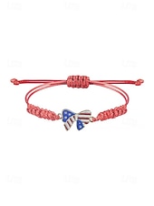 cheap Accessories-Unisex Alloy &amp; Polyester Adjustable USA Flag Bracelet, Multi-Color Patriotic Charm Rope Bracelet for America 250th Anniversary, Independence Day, Casual Wear, Travel and Vacation Styling