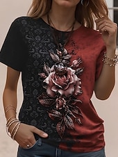  Dames T-shirt Afdrukken Bloemig Grafisch Kleurenblok Klassiek Casual Korte mouw Strakke ronde hals Ronde hals Normale tops Dagelijks Sport blauw Rood Groen Zomer Lente