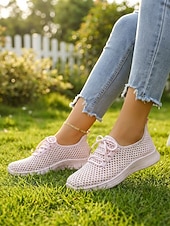 זול סניקרס לנשים-בגדי ריקוד נשים קזו'אל יומי בבית רצועות שטוח בוהן עגולה ספורטיבי יום יומי נוחות רשת לואפר ניאון צהוב שחור לבן