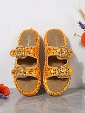 economico Infradito scivolosi-sandali da donna con fibbia in paillettes verdi, eleganti sandali casual con plateau slip-on per feste in giardino, viaggi &amp;abbigliamento estivo quotidiano