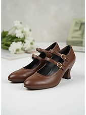 ieftine Victorian și Edwardian-Pantofi cu toc Mary Jane verzi, în stil victorian vintage pentru femei - pantofi eleganți cu toc dublu și barete mici &amp;detalii brogue pentru petreceri cu ceai, evenimente retro &amp;ocazii formale