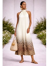 Χαμηλού Κόστους Τέχνη και Σχεδίαση Φορέματα-Γυναικεία Φόρεμα μέχρι το γόνατο Καθημερινό φόρεμα Φορέματα σιφόν Φόρεμα ριχτό από τη μέση και κάτω Boho Chic Φορέματα Βοημία Διακοπές Τροπικό Παραλία Αργίες Ημερομηνία Κανονικό Ombre Γραφική Λεοπάρ