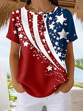  Ziua Independenței Americane Tricou pentru femei cu vafe imprimeu grafic cu steag stil elegant clasic casual maneci scurte guler rotund tops regulare zilnic albastru alb roșu vară primăvară