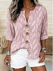 economico Bluse Floreali-Per donna Camicia Stampato Floreale Grafico Elegante Vintage Tropicale Mezza Manica Scollo a V Top Regolari Quotidiano Ferie Abbigliamento mare Blu Rosa Verde Beige Grigio Estate Primavera