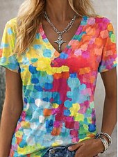 economico Maglietta Animali-Per donna Maglietta Stampato Grafico Gradiente di Colore Astratto Vintage Elegante Classico Manica Corta Scollo a V Top Regolari Quotidiano Verde e blu Arcobaleno Grigio scuro Estate Primavera