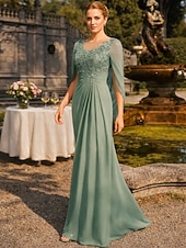 tanie Długość podłogi-Ołówkowa Kolumnowa Sukienki Sięgająca podłoża Sukienka dla gościa weselnego Suknia Suknia wieczorowa Sukienka dla matki panny młodej Rękaw 1/2 Zaokrąglony Elegancja Formalny Szyfon z Koronka Z