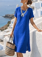 economico Vestito bianco-Per donna Mini Abito Vestito T-Shirt Abito Estivo Casual Quotidiano Vestibilità comoda Semplice Manica Corta Girocollo Blu Verde chiaro Rosa scuro Rosso Estate Primavera