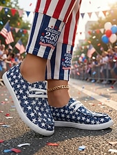 cheap Women's Sneakers-Women's 250th Anniversary American Flag Canvas Sneakers - Patriotic Lace-Up Casual Shoes for 4th of July, Travel &amp; Everyday Wear