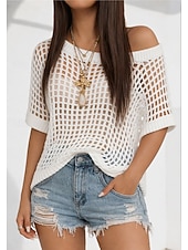 お買い得  プレーンTシャツ-女性用 オーバーサイズ Tシャツ 切り抜き スタイリッシュ ホット セクシー 半袖 バットウィングスリーブ クルーネック レギュラートップス お出かけ バケーションウェア ブラック ホワイト ピンク ネイビーブルー ブラウン 夏 春