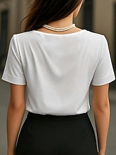 Χαμηλού Κόστους Απλή μπλούζα-Γυναικεία Μπλούζα Συμπαγές Χρώμα Κομψό Στυλάτο Βασικό Κοντομάνικο Λαιμόκοψη V Κανονικά μπλουζάκια Καθημερινά Μαύρο Λευκό Κρασί Φούξια Πράσινο του τριφυλλιού Καλοκαίρι Άνοιξη