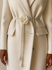 abordables Boda ACC-Collar de cadena para la cintura con perlas de imitación de camelia para mujer en blanco y negro, joyería elegante y versátil para bodas, fiestas nocturnas, para ir al trabajo y ocasiones formales.