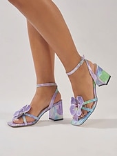 cheap Women-Women's Romantic Purple Floral High Heels - Elegant 3D Flower Strappy Sandals with Stiletto Heel for Luxury Cruise Vacations, Yacht Parties &amp; Summer Evening Galas