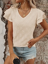 baratos Blusas Elegantes-Mulheres Camisa Social Topo de ilhó Blusa Patchwork Tecido à moda Clássico Moderno Manga Curta Decote V Tops regulares Diário Feriado Para Noite Preto Azul Céu Roxo Claro Laranja Verde Verão Primavera
