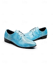 Χαμηλού Κόστους Derby παπούτσια-Ανδρικά μπλε παπούτσια με ανάγλυφο κροκόδειλο, δερμάτινο επάνω μέρος με κορδόνια, μοντέρνα πολυτελή στυλ, κατάλληλα για κομψούς άνδρες σε πάρτι, ειδικές περιστάσεις και γάμους.