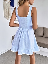 abordables Vestidos a Rayas y Geométricos-Mujer Mini vestido Vestido corsé Vestido de una línea Vestido de verano Vestido lencero Casual Diario Playa Festivos Ajuste regular Plaid Sin Mangas Escote en U Azul Piscina Rosa Verano