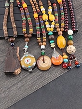 abordables Accesorios de vacaciones-Collar bohemio para hombre, cuentas y piedras de madera de múltiples materiales, varios estilos, joyería tribal hecha a mano, perfecto para uso diario informal y viajes de vacaciones.