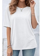  Women's Oversized T Shirt Tee 100% Cotton Solid Color Stylish Classic Casual Short Sleeve Crew Neck Round Neck Regular Tops Daily Going out Black White Navy Blue Dark Green Taupe Summer Spring