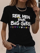 cheap Humor&amp;Quotes tee-Women's T Shirt Funny Humor Quotes Print Graphic Letter Stylish Classic Casual Short Sleeve Crew Neck Round Neck Regular Tops Daily Weekend Black and White Black / Red Black Summer Spring Fall Winter