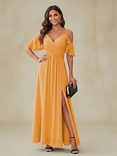 economico Abiti in chiffon-Per donna Abito maxi Vestito da Festa Abito da Cocktail Vestito in Chiffon Abito a trapezio Elegante Moda Classico All'aperto Spiaggia Feste Vestibilità regolare Semplice Manica Corta Scollo a V Blu