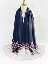 preiswerte Zubehör-Patriotischer Damenschal aus Polyester-Chiffon, leicht und atmungsaktiv mit Sternenmuster, ideal für die Feierlichkeiten zum 250. Jahrestag der USA, den Unabhängigkeitstag, den Alltag und den Urlaub.