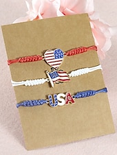 cheap Accessories-Unisex Alloy &amp; Polyester Adjustable USA Flag Bracelet, Multi-Color Patriotic Charm Rope Bracelet for America 250th Anniversary, Independence Day, Casual Wear, Travel and Vacation Styling