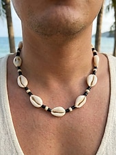 billiga Herrsmycken-Herrhalsband med träpärlor och snäckor i bohemiskt material, smycken för strandsemester och vardagsaktiviteter, lätt justerbart tillbehör för resor och sommarkläder