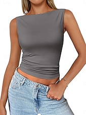 economico Top e canotte da donna-Per donna Canotta Maglietta senza maniche Maglietta Tinta unica Vintage Moda Elegante Senza Maniche Scollo a Barca Top Regolari Quotidiano Uscire Weekend Marrone Scuro Verde salvia Nero Verde